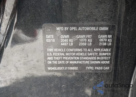 2018 Buick Regal Sportback Preferred z USA, uszkodzony, nr VIN W04GL6SX7J1108852